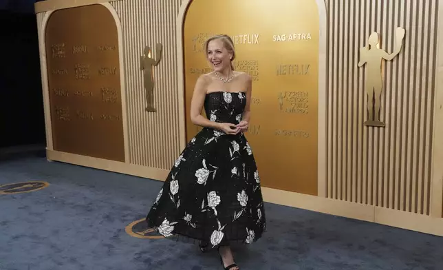 Gillian Anderson arrives at the 31st annual Screen Actors Guild Awards on Sunday, Feb. 23, 2025, at the Shrine Auditorium in Los Angeles. (Photo by Jordan Strauss/Invision/AP)