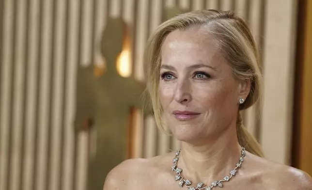 Gillian Anderson arrives at the 31st annual Screen Actors Guild Awards on Sunday, Feb. 23, 2025, at the Shrine Auditorium in Los Angeles. (Photo by Jordan Strauss/Invision/AP)