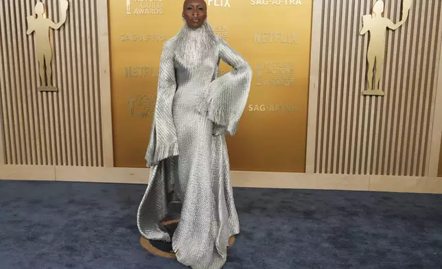 Cynthia Erivo arrives at the 31st annual Screen Actors Guild Awards on Sunday, Feb. 23, 2025, at the Shrine Auditorium in Los Angeles. (Photo by Jordan Strauss/Invision/AP)
