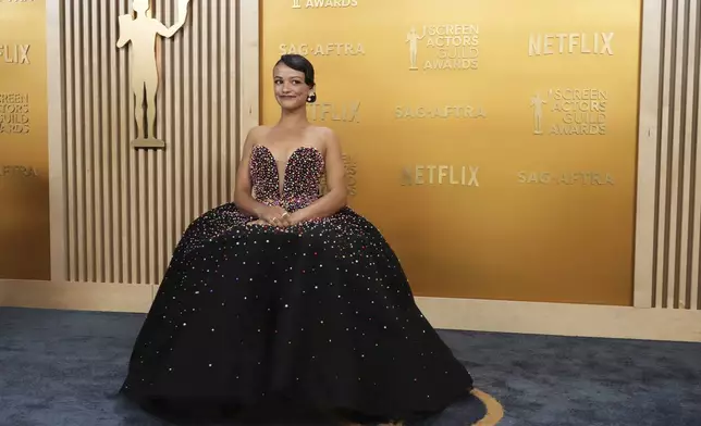 Marissa Bode arrives at the 31st annual Screen Actors Guild Awards on Sunday, Feb. 23, 2025, at the Shrine Auditorium in Los Angeles. (Photo by Jordan Strauss/Invision/AP)