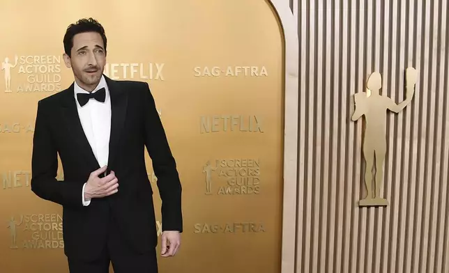Adrien Brody arrives at the 31st annual Screen Actors Guild Awards on Sunday, Feb. 23, 2025, at the Shrine Auditorium in Los Angeles. (Photo by Richard Shotwell/Invision/AP)