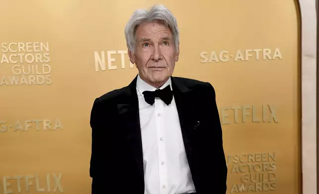 Harrison Ford arrives at the 31st annual Screen Actors Guild Awards on Sunday, Feb. 23, 2025, at the Shrine Auditorium in Los Angeles. (Photo by Richard Shotwell/Invision/AP)