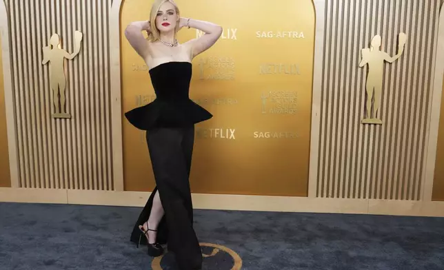 Elle Fanning arrives at the 31st annual Screen Actors Guild Awards on Sunday, Feb. 23, 2025, at the Shrine Auditorium in Los Angeles. (Photo by Jordan Strauss/Invision/AP)