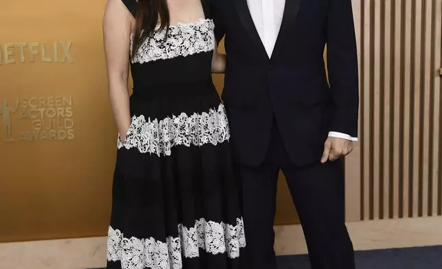 Samantha Quan, left, and Sean Baker arrive at the 31st annual Screen Actors Guild Awards on Sunday, Feb. 23, 2025, at the Shrine Auditorium in Los Angeles. (Photo by Richard Shotwell/Invision/AP)
