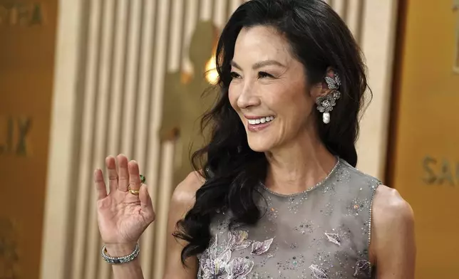 Michelle Yeoh arrives at the 31st annual Screen Actors Guild Awards on Sunday, Feb. 23, 2025, at the Shrine Auditorium in Los Angeles. (Photo by Jordan Strauss/Invision/AP)