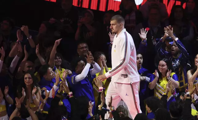 Denver Nuggets center Nikola Jokic is introduced during the NBA All-Star basketball game Sunday, Feb. 16, 2025, in San Francisco. (AP Photo/Jed Jacobsohn)