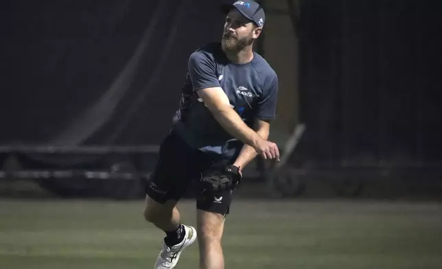 New Zealand's Kane Williamson attends a training session, in Lahore, Pakistan, Thursday, Feb. 6, 2025. (AP Photo/K.M Chaudary)