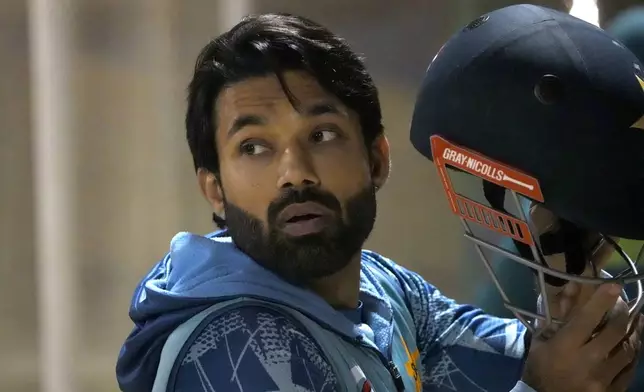 Pakistan's Mohammad Rizwan attends a training session, in Lahore, Pakistan, Thursday, Feb. 6, 2025. (AP Photo/K.M Chaudary)