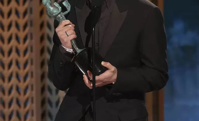 Kieran Culkin accepts the award for outstanding performance by a male actor in a supporting role for "A Real Pain" during the 31st annual Screen Actors Guild Awards on Sunday, Feb. 23, 2025, at the Shrine Auditorium in Los Angeles. (AP Photo/Chris Pizzello)