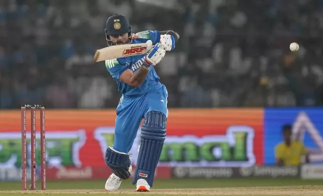 India's Virat Kohli plays a shot during the second one day international cricket match between India and England in Cuttack, India, Sunday, Feb. 9, 2025. (AP Photo/Rafiq Maqbool)