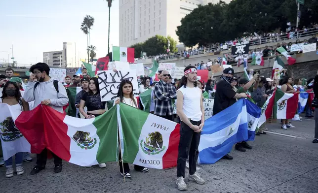 CORRECTS NAME OF THE FREEWAY - Demonstrators shut down the 101 freeway during a protest calling for immigration reform Sunday, Feb. 2, 2025, in Los Angeles. (AP Photo/Eric Thayer)