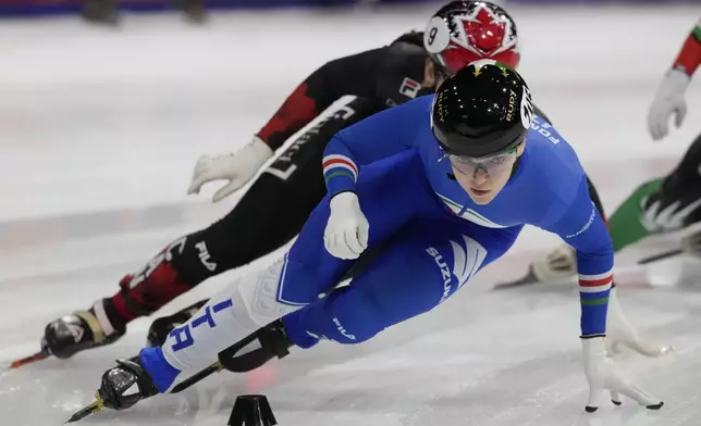 Italy's Arianna Fontana competes during the women's 1000 meters final B, of the ISU Short Track World Tour and Olympics Milano-Cortina 2026 test event, in Milan, Italy, Saturday, Feb. 15, 2025. (AP Photo/Luca Bruno)