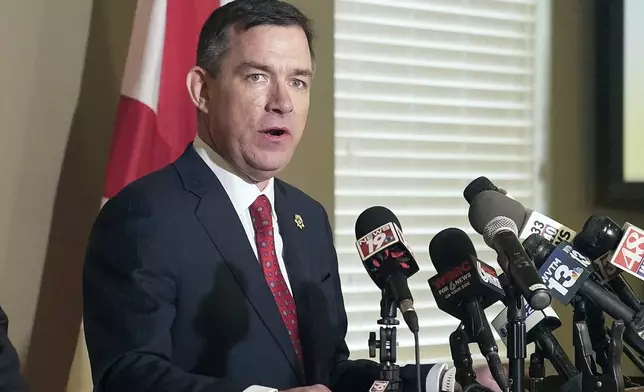 Cullman County District Attorney Champ Crocker speaks at a press conference Wednesday, Feb. 19, 2025, in Cullman, Ala. (Patrick Camp/The Cullman Times via AP)