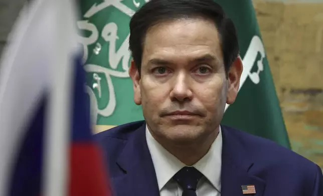 U.S. Secretary of State Marco Rubio attends an interview after meeting with Russian Foreign Minister Sergei Lavrov and Russian President Vladimir Putin's foreign policy advisor Yuri Ushakov, , U.S. National Security Advisor Mike Waltz, and U.S. Middle East envoy Steve Witkoff, at Diriyah Palace, in Riyadh, Saudi Arabia, Tuesday, Feb. 18, 2025. (Evelyn Hockstein/Pool Photo via AP)