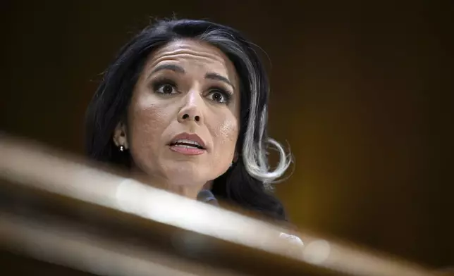 Former Rep. Tulsi Gabbard, President Donald Trump's choice to be the Director of National Intelligence, appears before the Senate Intelligence Committee for her confirmation hearing at the U.S. Capitol, Thursday, Jan. 30, 2025, in Washington. (AP Photo/John McDonnell)