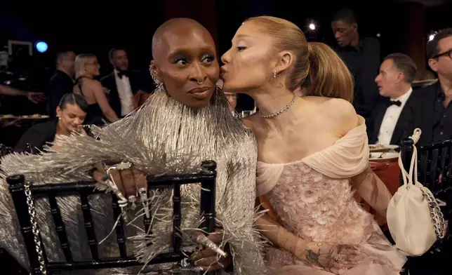 Cynthia Erivo, left, and Ariana Grande in the audience during the 31st annual Screen Actors Guild Awards on Sunday, Feb. 23, 2025, at the Shrine Auditorium in Los Angeles. (AP Photo/Chris Pizzello)