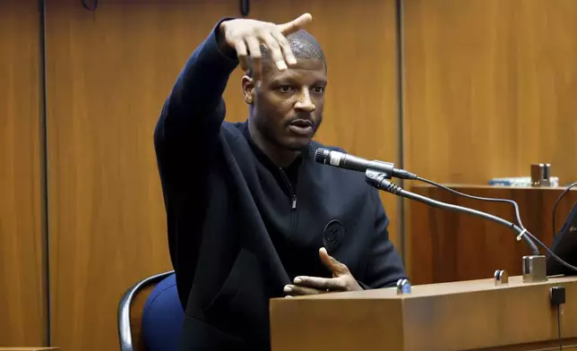A$AP Relli testifies during A$AP Rocky's trial at the Clara Shortridge Foltz Criminal Justice Center in Los Angeles, Wednesday, Jan. 29, 2025. (Frazer Harrison/Pool via AP)