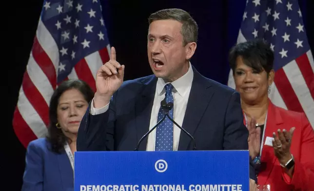 DNC chair candidate Ken Martin speaks at the Democratic National Committee Winter Meeting at the Gaylord National Resort and Convention Center in National Harbor, Md., Saturday, Feb. 1, 2025. (AP Photo/Rod Lamkey, Jr.)