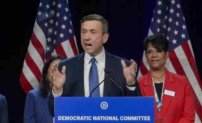 DNC chair candidate Ken Martin speaks at the Democratic National Committee Winter Meeting at the Gaylord National Resort and Convention Center in National Harbor, Md., Saturday, Feb. 1, 2025. (AP Photo/Rod Lamkey, Jr.)