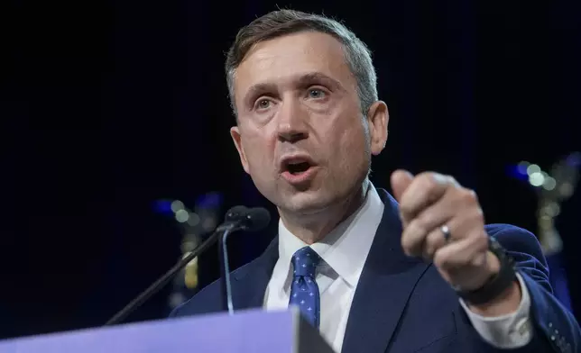 Newly elected Democratic National Committee Chairman Ken Martin speaks after winning the vote at the Democratic National Committee Winter Meeting at the Gaylord National Resort and Convention Center in National Harbor, Md., Saturday, Feb. 1, 2025. (AP Photo/Rod Lamkey, Jr.)