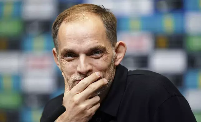 England national soccer team manager Thomas Tuchel during the squad announcement at Wembley Stadium, London, Friday March 14, 2025. (Ben Whitley/PA via AP)