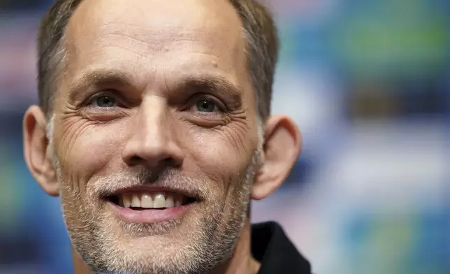England national soccer team manager Thomas Tuchel during the squad announcement at Wembley Stadium, London, Friday March 14, 2025. (Ben Whitley/PA via AP)