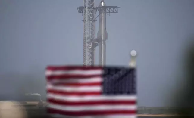 SpaceX's mega rocket Starship is prepared for a test flight in stiff winds from Starbase in Boca Chica, Texas, Thursday, March 6, 2025. (AP Photo/Eric Gay)