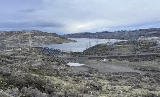 The Grand Coulee Dam, the largest hydropower generator in North America is located in Coulee Dam, Wash., is run by the Bureau of Reclamation, is shown near the Columbia River on Friday, Feb. 28, 2025. (AP Photo/Martha Bellisle)