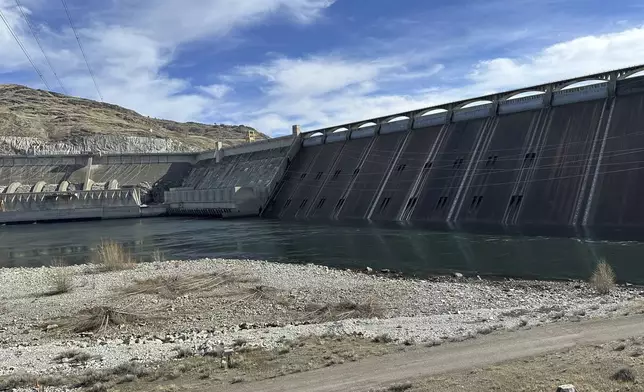 The Grad Coulee Dam, the largest hydropower generator in North America is located in Coulee Dam, Wash., is run by the Bureau of Reclamation, is shown near the Columbia River on Friday, Feb. 28, 2025. (AP Photo/Martha Bellisle)