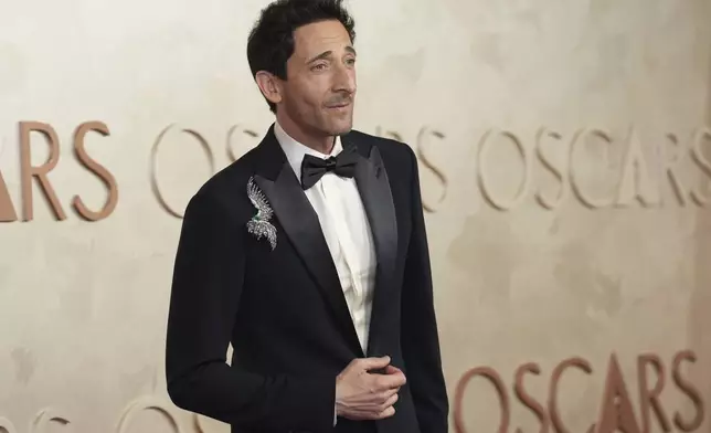 Adrien Brody arrives at the Oscars on Sunday, March 2, 2025, at the Dolby Theatre in Los Angeles. (AP Photo/Jae C. Hong)