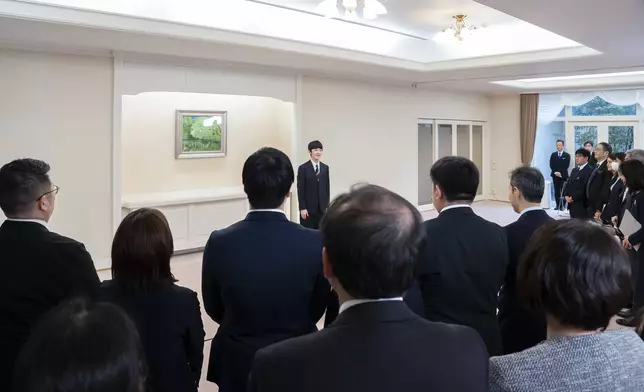 In this photo provided by the Imperial Household Agency of Japan, Japan's Prince Hisahito attends his first press conference at the Imperial Palace Monday, March 3, 2025, in Tokyo. (Imperial Household Agency of Japan via AP)