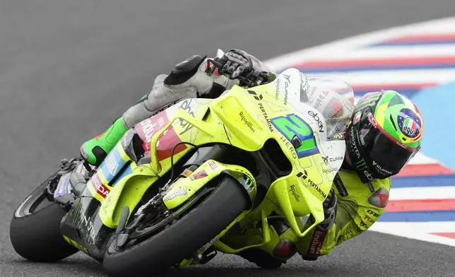 Italy's Franco Morbidelli of the Pertamina Enduro VR46 Team competes during the Moto GP race in Termas de Rio Hondo circuit, Argentina, Sunday, March 16, 2025. (AP Photo/Gustavo Garello)