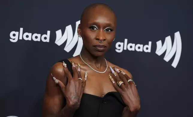 Cynthia Erivo arrives at the 36th annual GLAAD Media Awards on Thursday March 27, 2025, at the Beverly Hilton Hotel in Beverly Hills, Calif. (Photo by Jordan Strauss/Invision/AP)