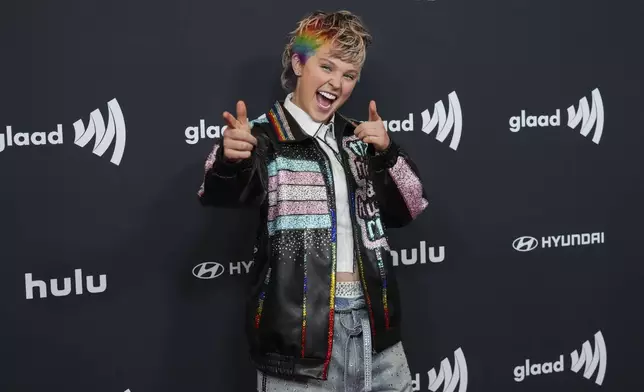 JoJo Siwa arrives at the 36th annual GLAAD Media Awards on Thursday March 27, 2025, at the Beverly Hilton Hotel in Beverly Hills, Calif. (Photo by Jordan Strauss/Invision/AP)