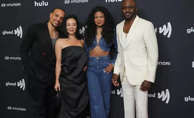 Jason Michael Fordham, from left, Mandie Taketa, Maile Brady, and Wayne Brady arrive at the 36th annual GLAAD Media Awards on Thursday March 27, 2025, at the Beverly Hilton Hotel in Beverly Hills, Calif. (Photo by Jordan Strauss/Invision/AP)