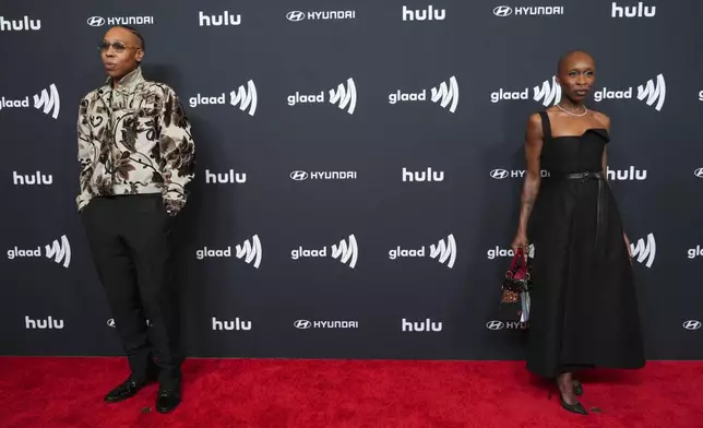 Lena Waithe, left, and Cynthia Erivo arrive at the 36th annual GLAAD Media Awards on Thursday March 27, 2025, at the Beverly Hilton Hotel in Beverly Hills, Calif. (Photo by Jordan Strauss/Invision/AP)