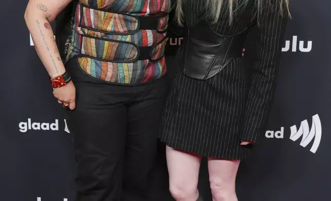 Raven-Symone, left, and Miranda Maday arrive at the 36th annual GLAAD Media Awards on Thursday March 27, 2025, at the Beverly Hilton Hotel in Beverly Hills, Calif. (Photo by Jordan Strauss/Invision/AP)