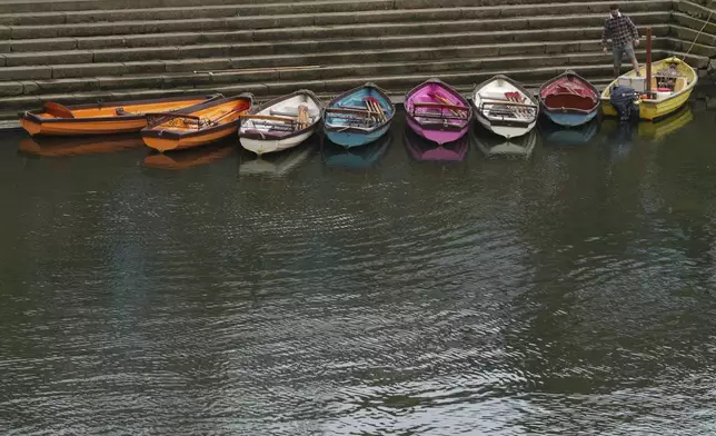 Boats laid out ready for hire at Richmond Boat Hire on the River Thames in Richmond southwest London, Thursday, March 27, 2025. (AP Photo/Alastair Grant)