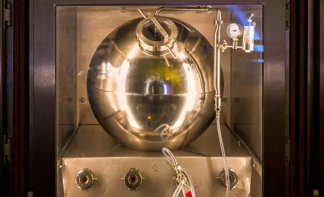 A close-up of the brewing facilities in a micro-brewery and bar on the Bermondsey Beer Mile in south London, Saturday March 8, 2025. (AP Photo/Tony Hicks)