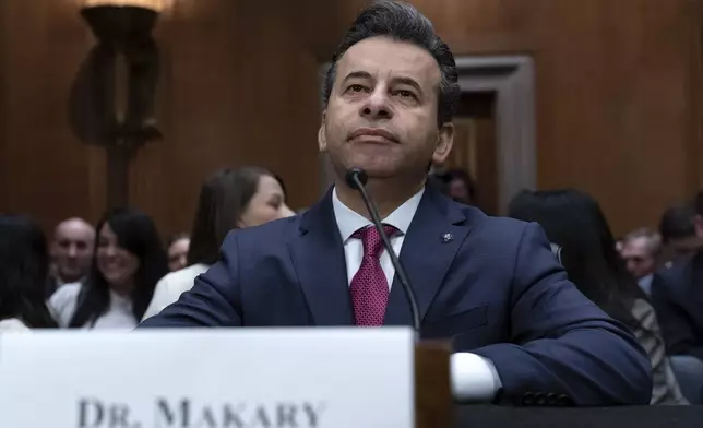 Martin Makary nominated to serve as Commissioner of Food and Drugs at the Department of Health and Human Services, testifies before the Senate Committee on Health, Education, Labor and Pensions on Capitol Hill Thursday, March 6, 2025, in Washington. (AP Photo/Jose Luis Magana)