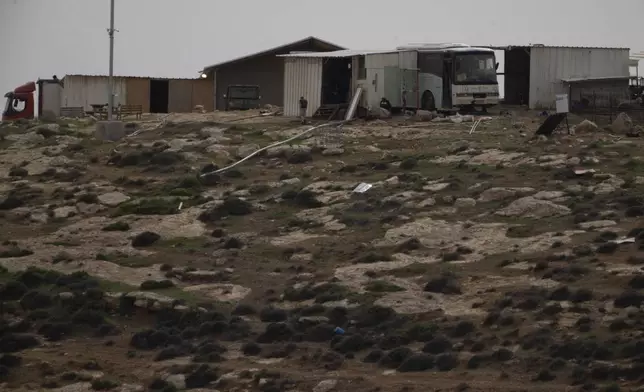 An Israeli settler walks on an outpost near the West Bank village of Tuwani, Monday, March 3, 2025. (AP Photo/Leo Correa)