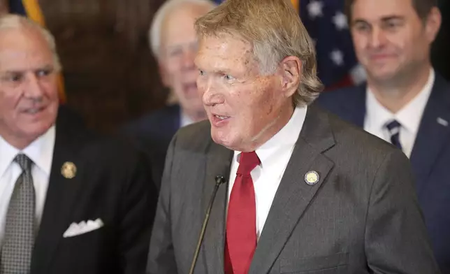 South Carolina Senate Finance Committee Chairman Harvey Peeler, R-Gaffney, speaks during a news conference on tax cuts on Tuesday, March 25, 2025, in Columbia, S.C. (AP Photo/Jeffrey Collins)