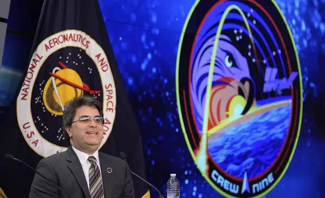 Bill Spetch, operations integration manager, NASA's International Space Station Program, speaks to reporters during a press conference at Johnson Space Center on Tuesday, March 18, 2025, in Houston, following the splashdown of astronauts Butch Wilmore, Suni Williams, Nick Hague, and Alexander Gorbunov. (AP Photo/Ashley Landis)