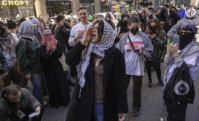 Protesters demonstrate in support of Palestinian activist Mahmoud Khalil at Washington Square Park, Tuesday, March 11, 2025, in New York. (AP Photo/Yuki Iwamura)