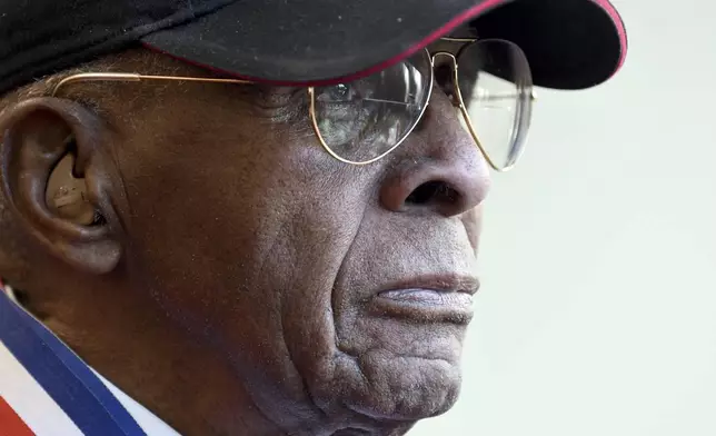 101-year-old Col. James H. Harvey III, one of the last surviving Tuskegee Airmen, sits for a portrait in Aurora, Colo., Wednesday, March 12, 2025. (AP Photo/Thomas Peipert)