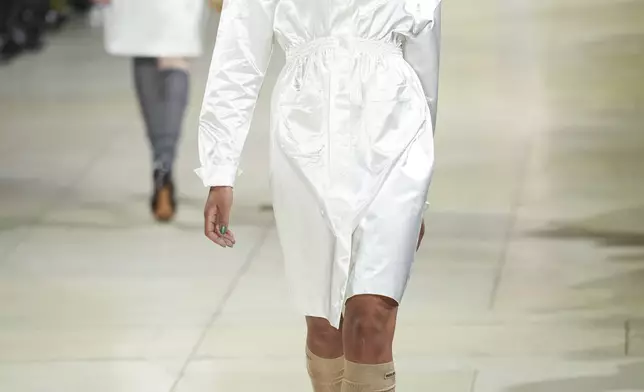 Laura Harrier wears a creation as part of the Miu Miu Fall/Winter 2025-2026 Womenswear collection presented Tuesday, March 11, 2025. in Paris. (Photo by Scott A Garfitt/Invision/AP)