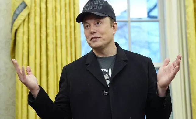FILE - Elon Musk speaks during an event with President Donald Trump in the Oval Office at the White House, Feb. 11, 2025, in Washington. (AP Photo/Alex Brandon)