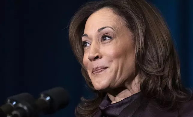 FILE - Vice President Kamala Harris speaks during the 2024 White House Tribal Nations Summit, Dec. 9, 2024, at the Department of the Interior in Washington. (AP Photo/Jacquelyn Martin, File)