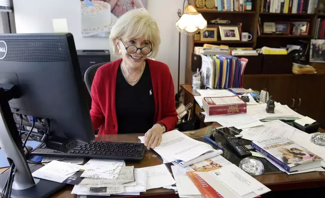 FILE - "60 Minutes" correspondent Lesley Stahl poses for a photo in her office in New York on Sept. 12, 2017. (AP Photo/Richard Drew, File)
