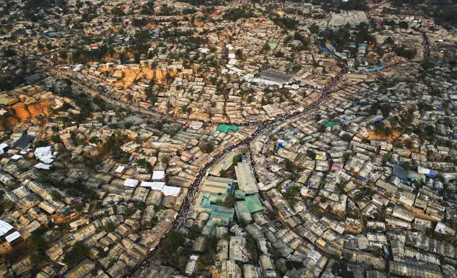 An aerial view of the vast Rohingya refugee camp is pictured in Cox's Bazar, Bangladesh, March 13, 2025. (AP Photo/Mahmud Hossain Opu)